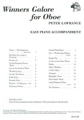 Peter Lawrance: Winners Galore For Oboe (Piano Accompaniment)